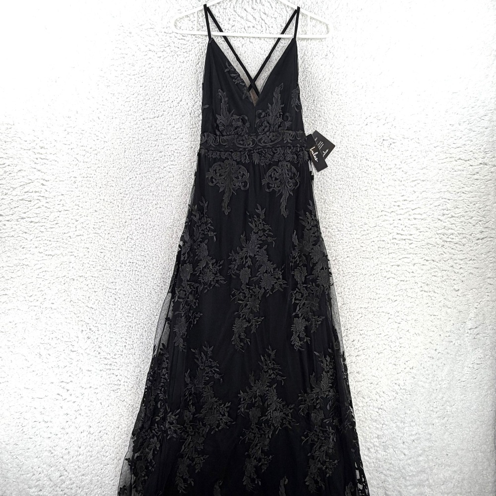 Lulus Dress Womens Small Black Floral Embroidered Tulle Maxi Fit & Flare NWT